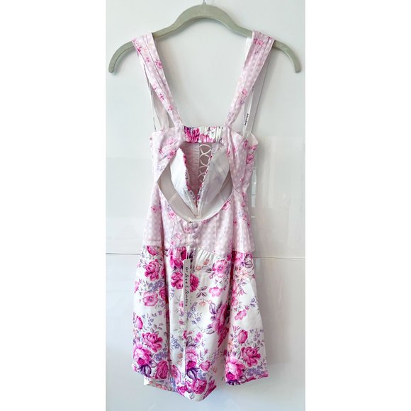 For Love & Lemons - Taylor Lace-Up Satin Bustier Mini Dress In Purple Floral - Picture 7 of 8